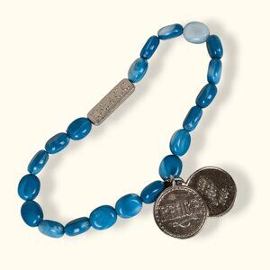 (2/$20) St. Anthony Blue Bead Stretch Bracelet